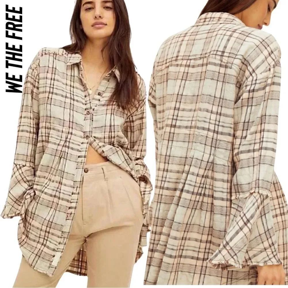WE THE FREE MARY ANNE PLAID BUTTON-DOWN BLOUSE NEW SMALL